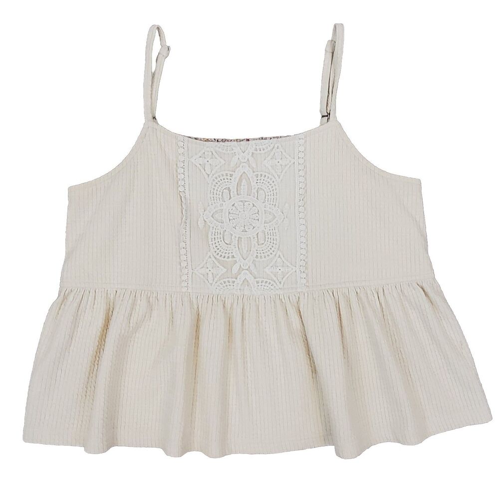 Reath and Wren Coquette Crochet Babydoll Ribbed Tank Top M Boho Cottagecore